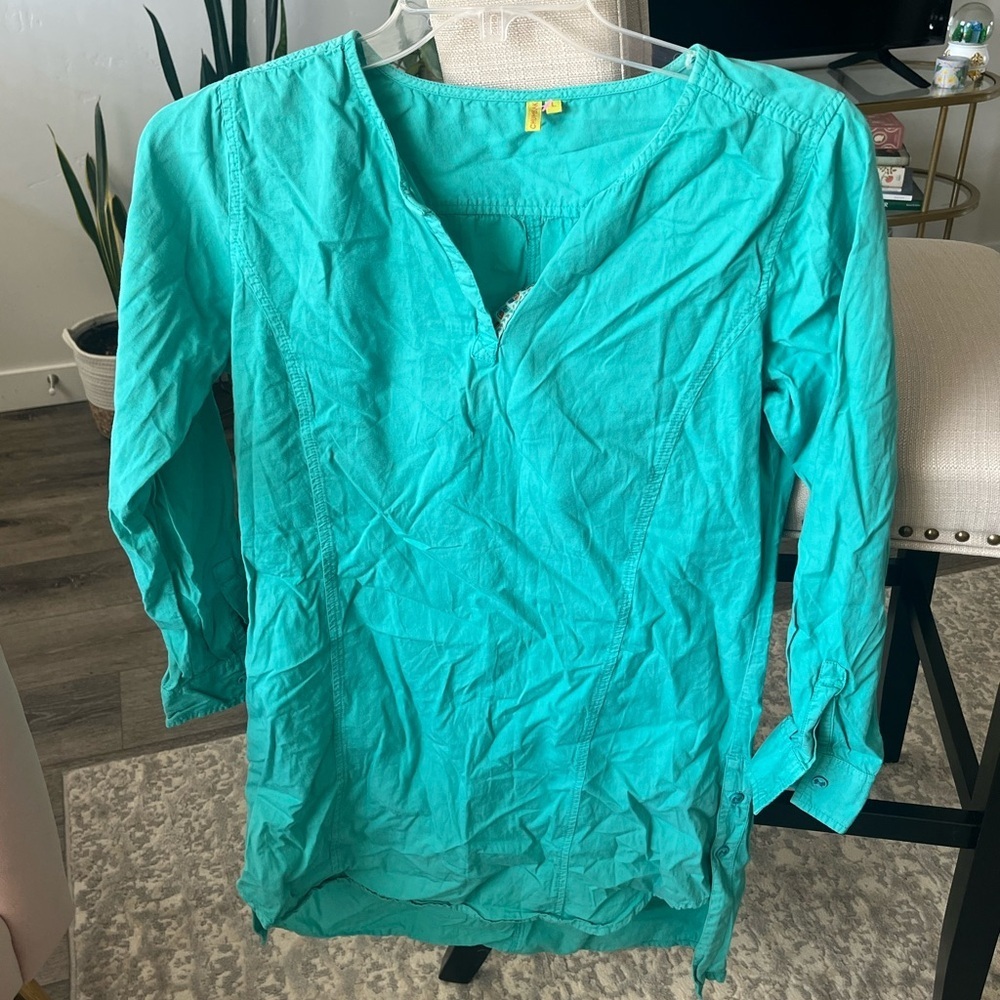 NWOT Chumbak (Anthropologie) Turquoise Green Utility Dress, 100% Cotton, Size L